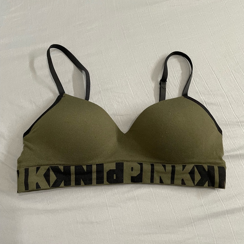 PINK olive green bra